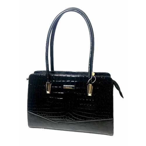 Сумка тоут Tosoco, фактура лаковая, под рептилию, черный