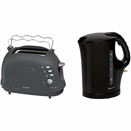 Bomann TA 246 CB компактный тостер на 2 ломтика функция разморозки серый и чайник Clatronic WK 3445 емкость до 17 литров нагревательный элемент из нержавеющей стали съемный фильтр от накипи 2200 Вт черный 1568500₽