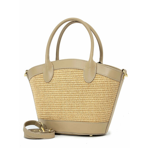 Сумка шоппер STEFFALINI, фактура плетеная, гладкая, бежевый, мультиколор