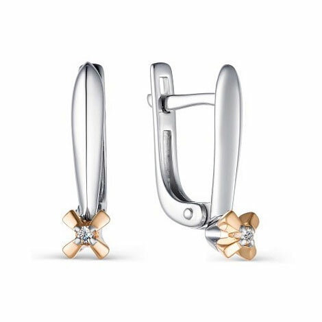 Серебряные серьги Diamant online с золотой накладкой и бриллиантом 02-1650/000Б-00, Золото 585° и серебро 925
