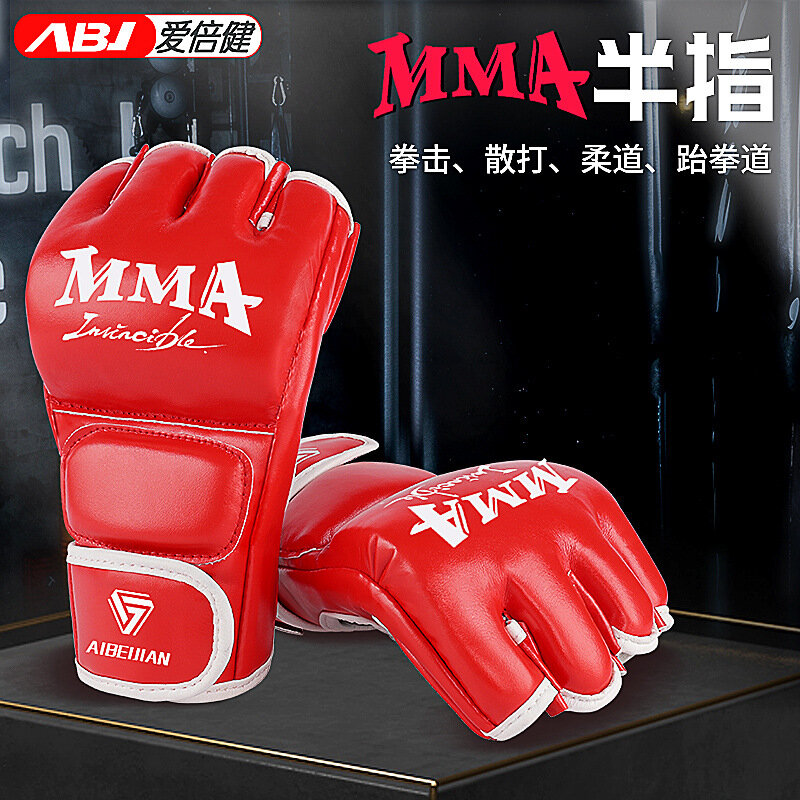 Перчатки MMA, для взрослых, на полпальца, красные