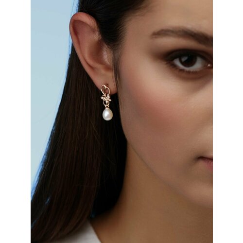 Серьги Argentum серебро 925 проба золочение жемчуг фианит размер 10 мм длина 15 см золотистый 2670₽