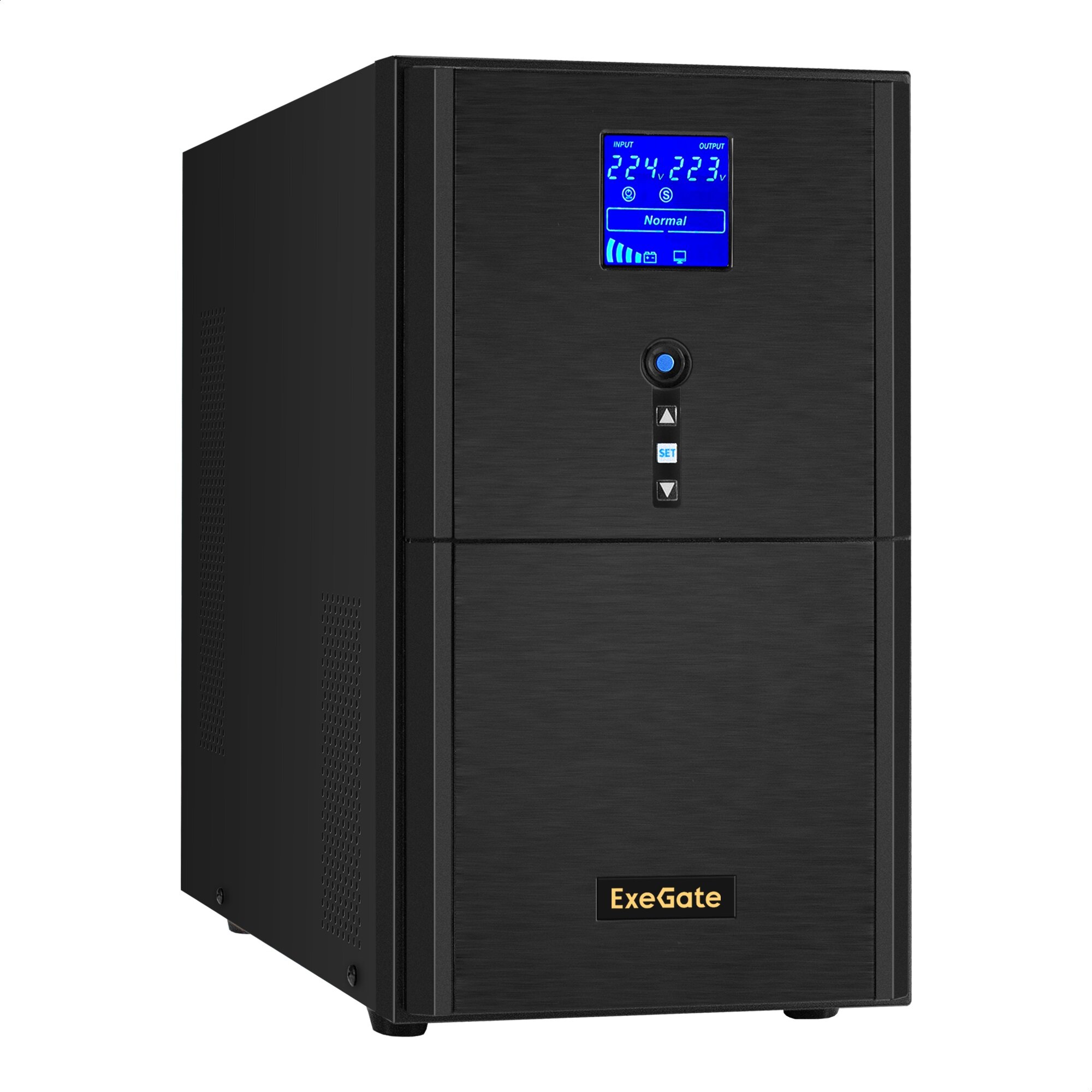 Exegate ИБП (инвертор, синус, для котла) ExeGate SineTower SN-3000.LCD.AVR.3SH.1C13.RJ.USB <3000VA/2400W, чистая синусоида, LCD дисплей, AVR, 3*Schuko+1*C13, RJ45/11, USB, линейно-интерактивный, Black>