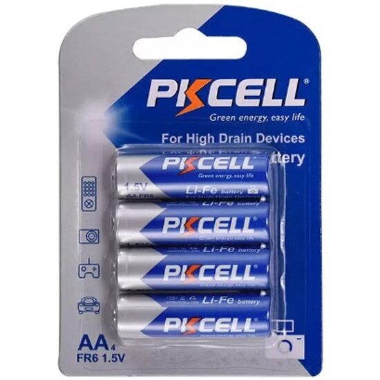 AA - Pkcell 1.5V 2900mAh Li-ion Li-Fe AA-4B (4 штуки)
