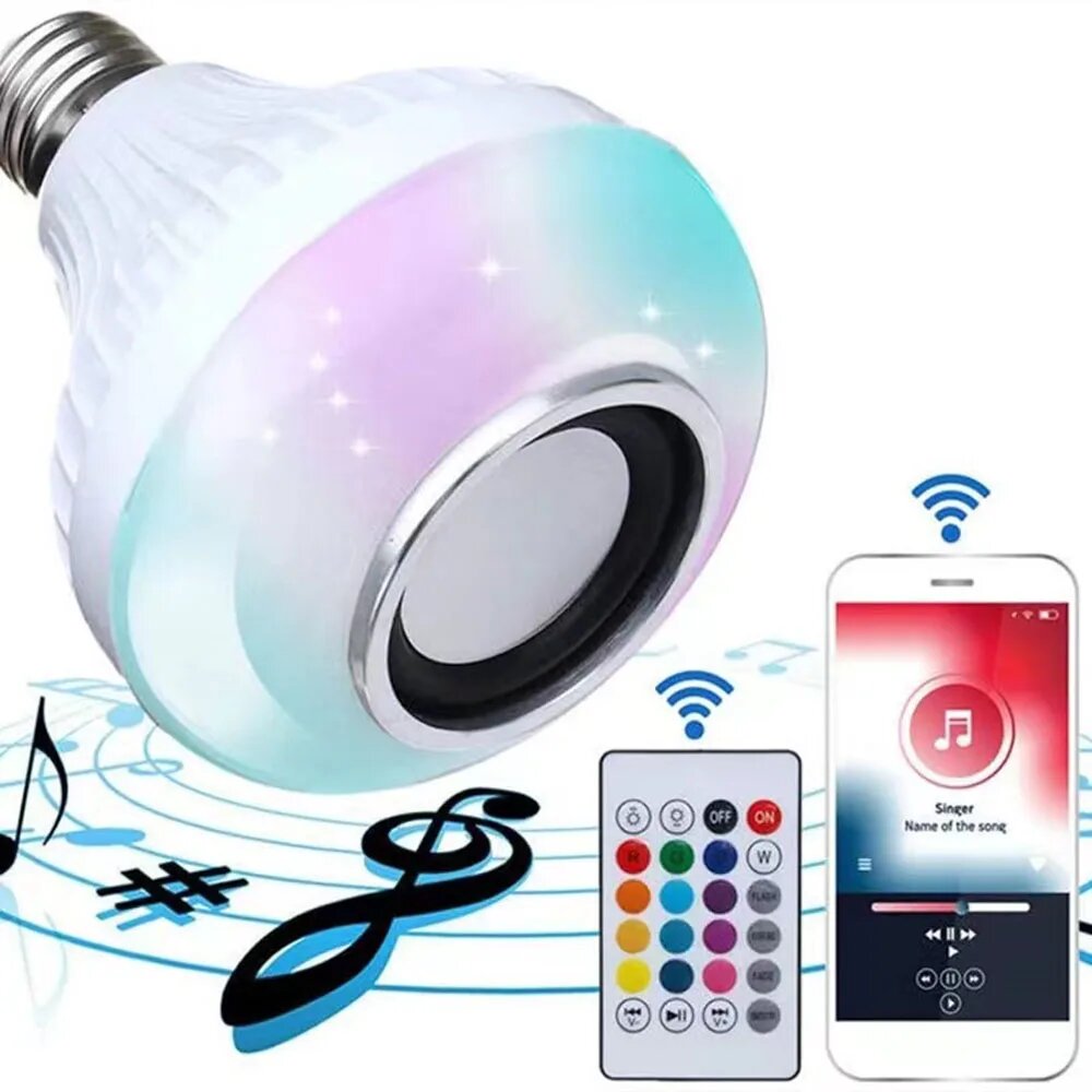 Светодиодная лампа E27 с Bluetooth-колонкой RGB-подсветкой и пультом управления