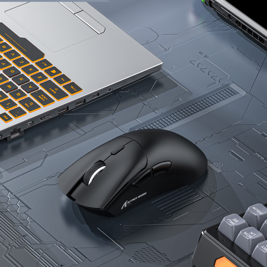 Мышь игровая беспроводная Attack Shark R1 компьютерная Bluetooth + 2.4Ghz USB + проводная мышка, черная — фото 1