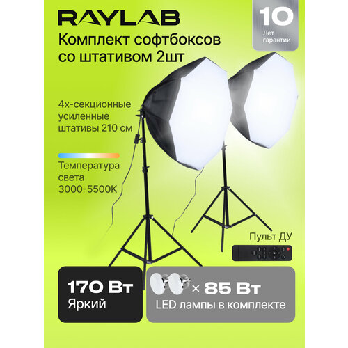 Cофтбокс с лампами и штативом для предметной съемки softbox свет 2шт RAYLAB 1283500₽