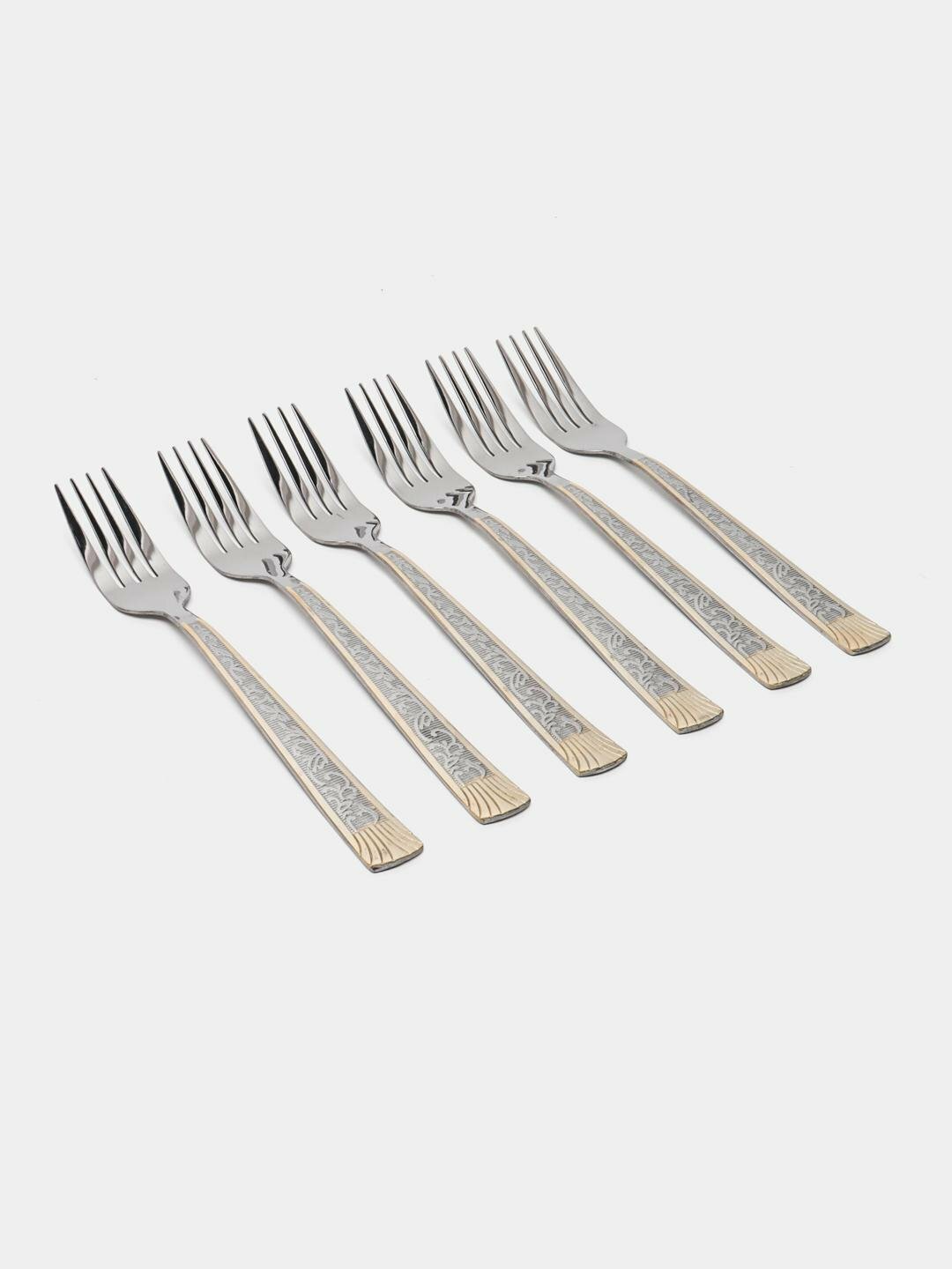 Вилки столовые набор 6 шт из нержавеющей стали с золотыми элементами, гипоаллергенные — фото 1