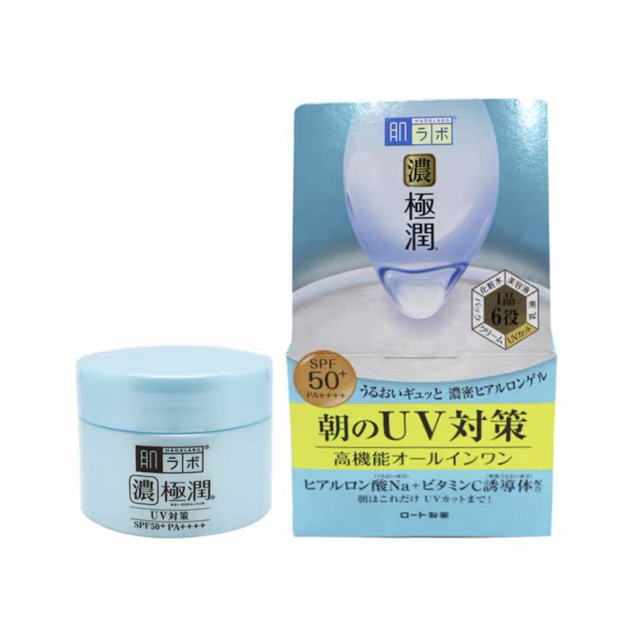 HADA LABO Солнцезащитный гиалуроновый гель Koi-Gokujyun UV White Gel SPF50+ банка 90гр.