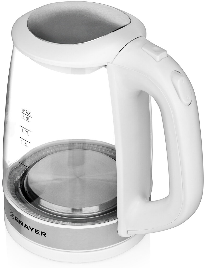 Чайник BRAYER 2л. 2200Вт, пластик/стекло, серебристый (1040BR-WH) - фото №9