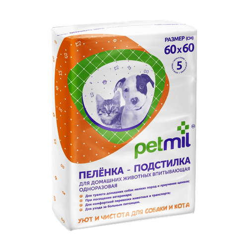 Пеленки для собак впитывающие PetMil Petmil 60х60 см 60 см 60 см 200 шт. голубой/белый