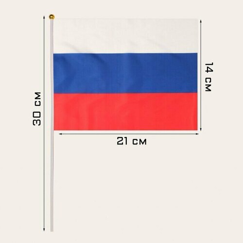 Флаг России, 14 х 21 см, шток 30 см, полиэфирный шелк