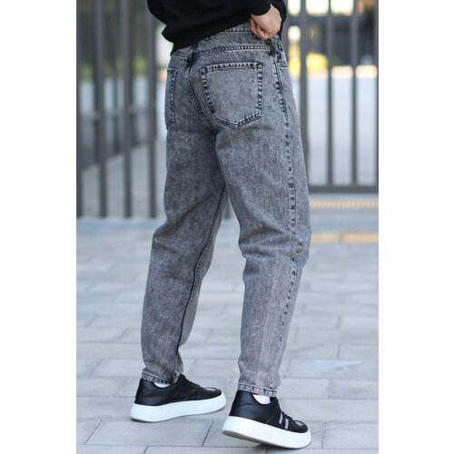 Джинсы бананы , свободный силуэт, средняя посадка, размер 34, серый