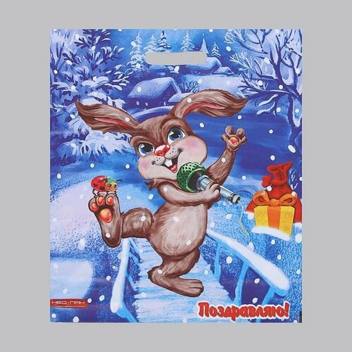 Пакет Веселый зайка полиэтиленовый с вырубной ручкой 38х47 см 60 мкм 25 шт 1385₽