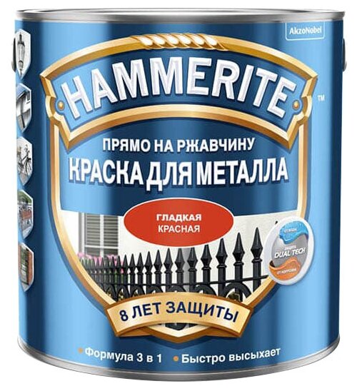 Краска для металлических поверхностей алкидная Hammerite гладкая красная 2,2 л.