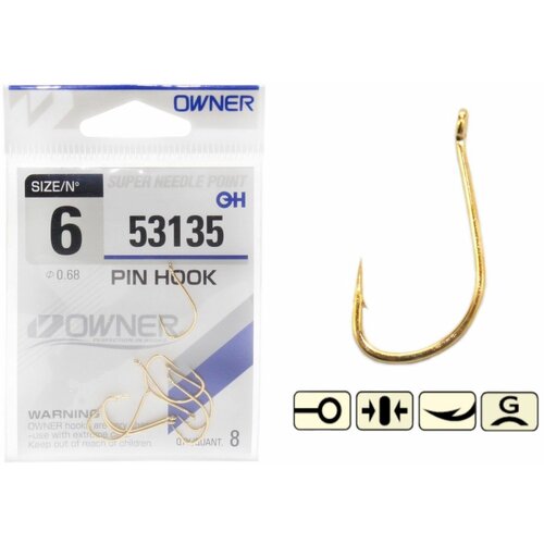 крючок owner 50922 pin hook 14 Крючок рыболовный OWNER PIN HOOK №14 GOLD (уп.12шт)