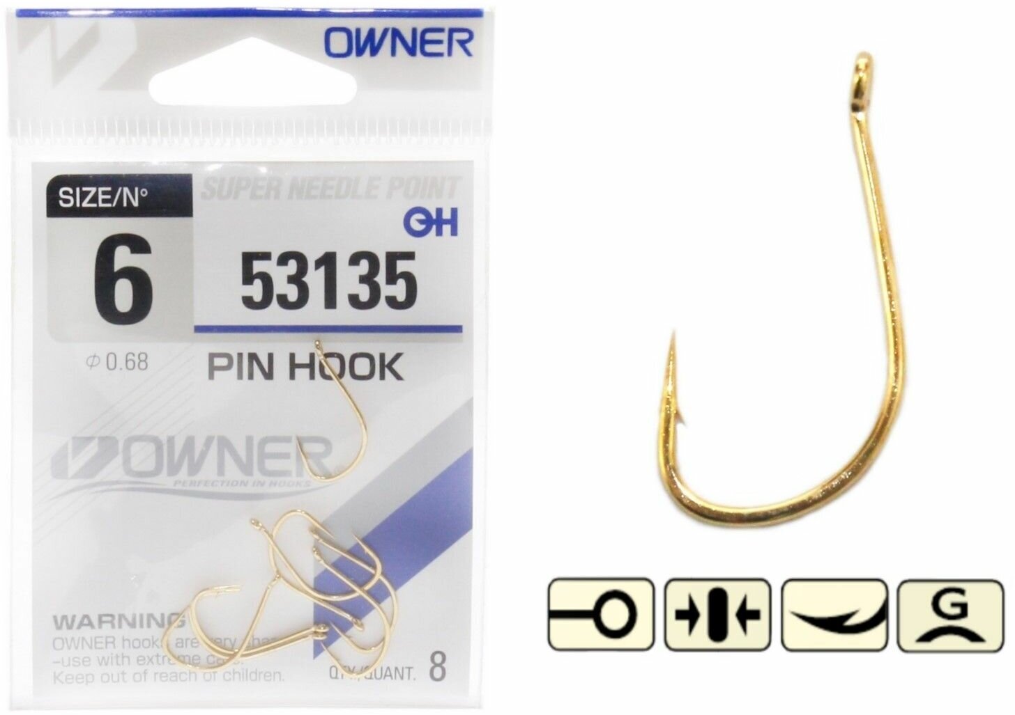 Крючок рыболовный OWNER PIN HOOK №14 GOLD (уп.12шт)