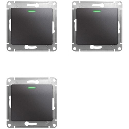 Механизм кнопочного выключателя Schneider Electric Glossa одноклавишный с индикацией графит (комплект из 3 шт)