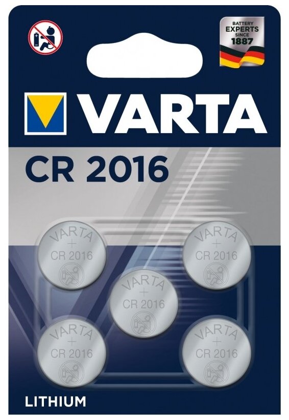 Элемент питания Varta CR2016 Lithium бл 5