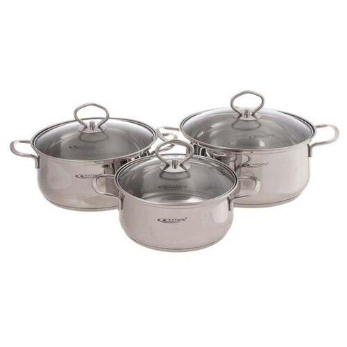 фото Катунь лира, набор кастрюль 6 предметов (2,2 л; 3,2 л; 4,2 л с крышками)
