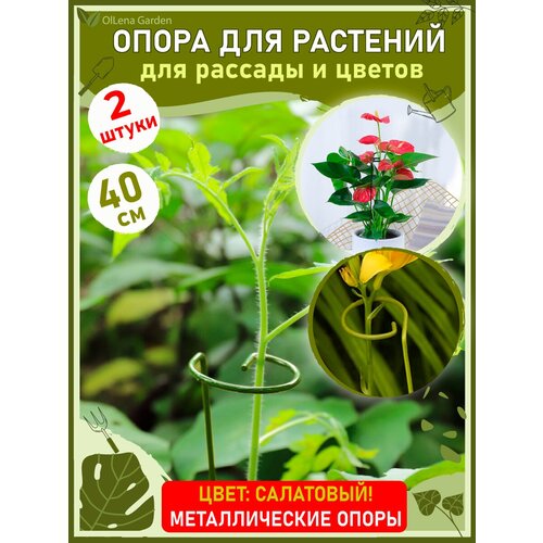OlLena Garden / Опора для растений с кольцом, металлическая, набор металлических колышков с кольцом, 40 см / 2 шт,
