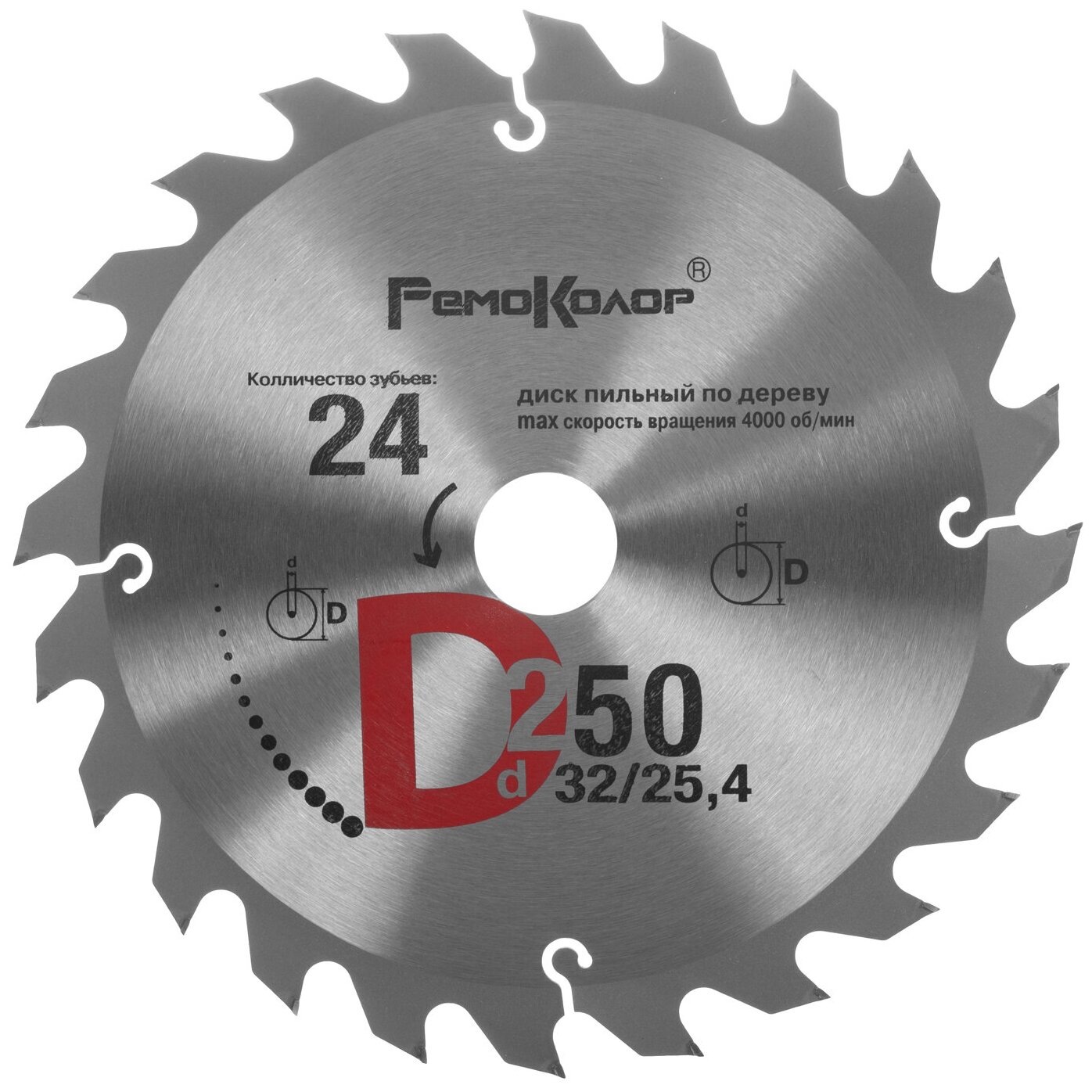 Диск пильный по дереву (250x32/25.4 мм; 24T) РемоКолор 74-1-250
