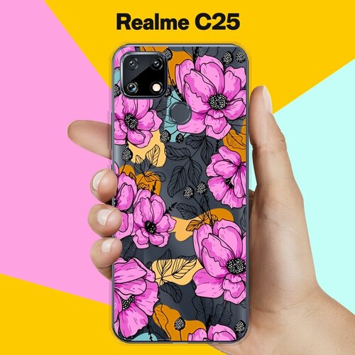 Силиконовый чехол на Realme C25 Фиолетовые цветы / для Реалми С25 силиконовый чехол на realme c25 реалми c25 цветы витраж