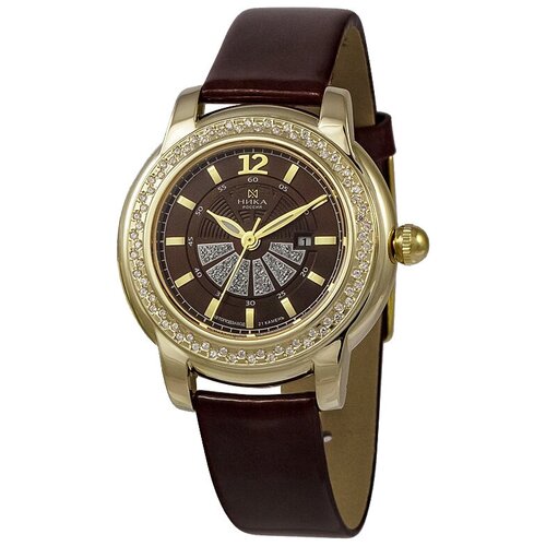 Наручные часы НИКА женские, механические, корпус золото, бриллианткоричневый