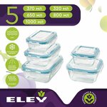 Набор контейнеров для хранения еды ELEY из жаропрочного стекла - 5 штук, квадратные: 320мл, 800мл; прямоугольные: 370мл,650мл, 1000мл - изображение