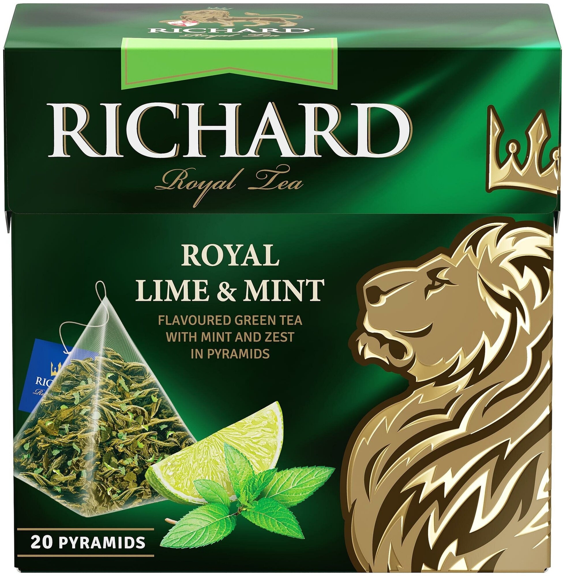 Чай Richard "Royal Lime&Mint", зеленый с лаймом и мятой, 20 пирамидок - фотография № 2