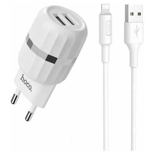 Сетевое зарядное устройство Hoco C41A Wisdom + кабель Lightning, EU, белый сетевое зу hoco c41a wisdom 2usb 2 4a lightning белый