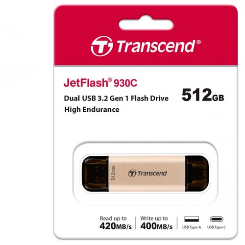 USB Flash накопитель 512Gb Transcend JetFlash 930C (TS512GJF930C) transcend флеш накопитель внешний твердотельный накопитель external ssd 1tb usb 3 1 gen 2 в комплекте с двумя кабелями type c a и type c c