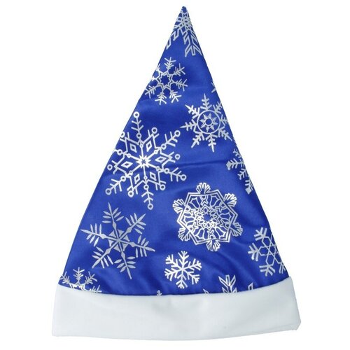 колпак новогодний синий с бородой сатин со снежинками 103 4 Головной убор Батик, размер универсальный, синий