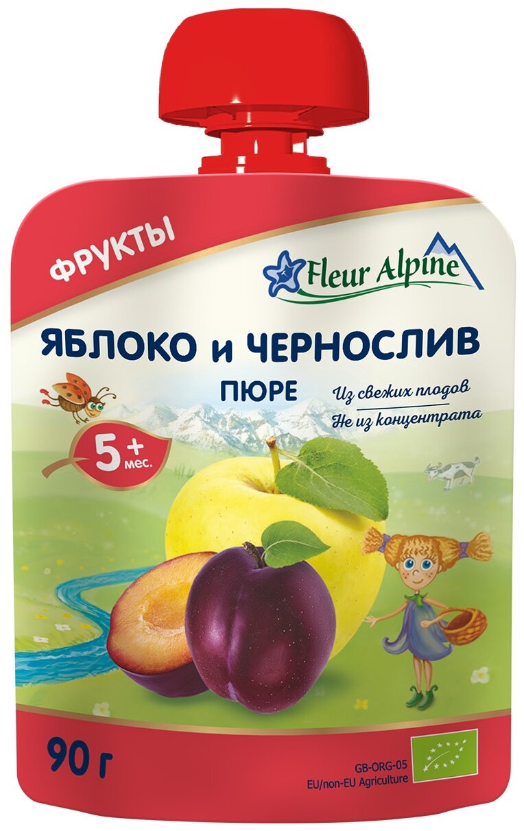 Пюре из яблок и чернослива Fleur Alpine органик с 5 мес, 90 г (6 шт) - фото №3