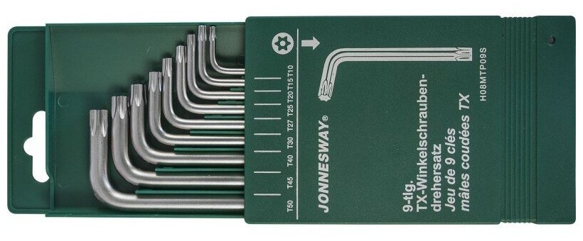 Набор ключей торцевых TORX® с центрированным штифтом Т10-50, 9 предметов Jonnesway