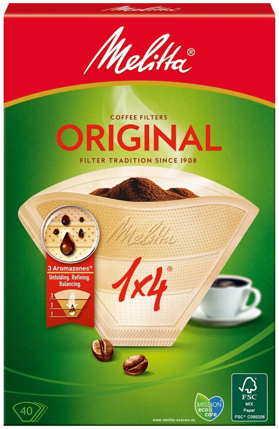 Одноразовые фильтры для капельной кофеварки Melitta Original коричневые Размер 1х4