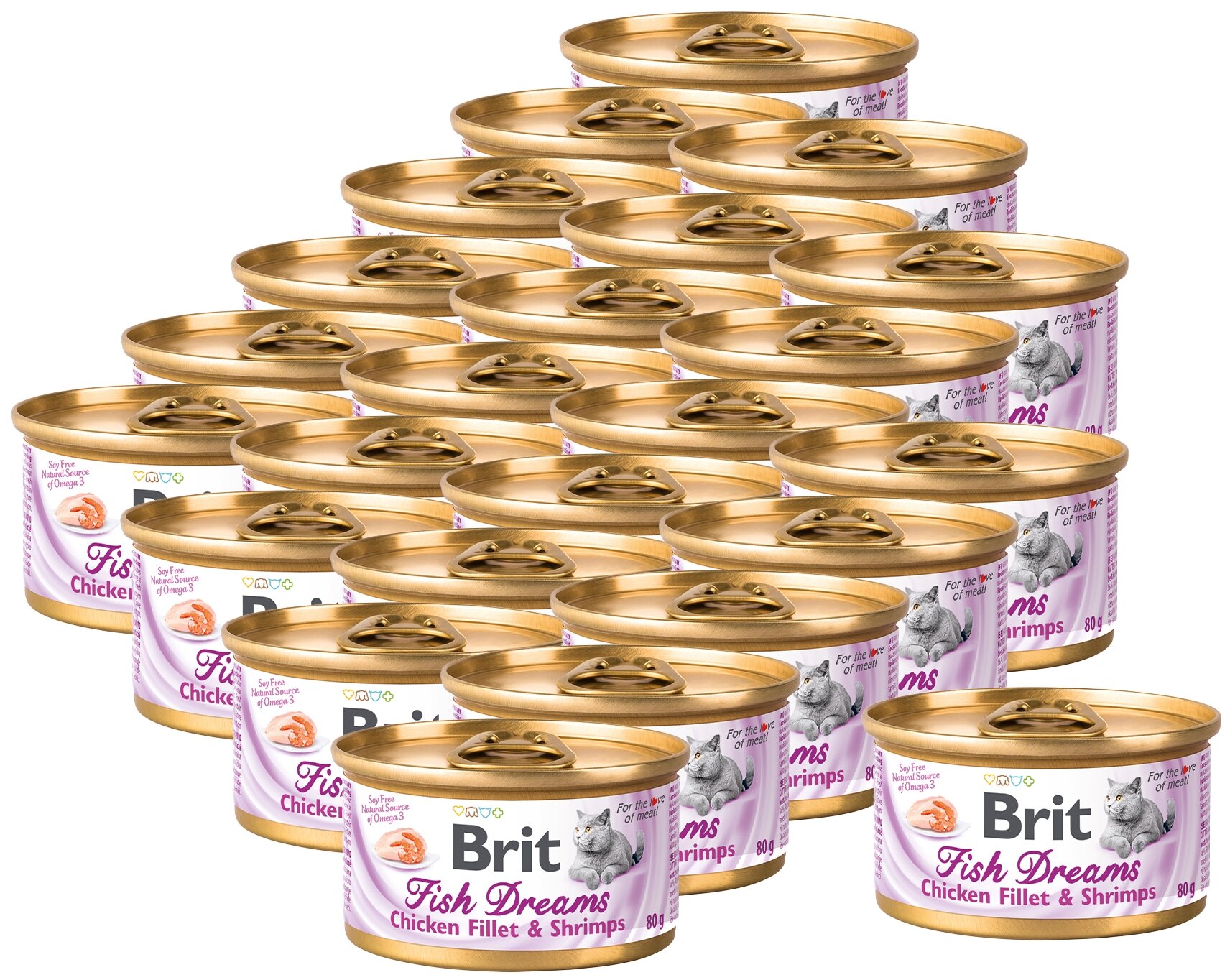 Влажный корм для кошек Brit Fish Dreams, с куриным филе, с креветками 24 шт. х 80 г (кусочки в соусе)
