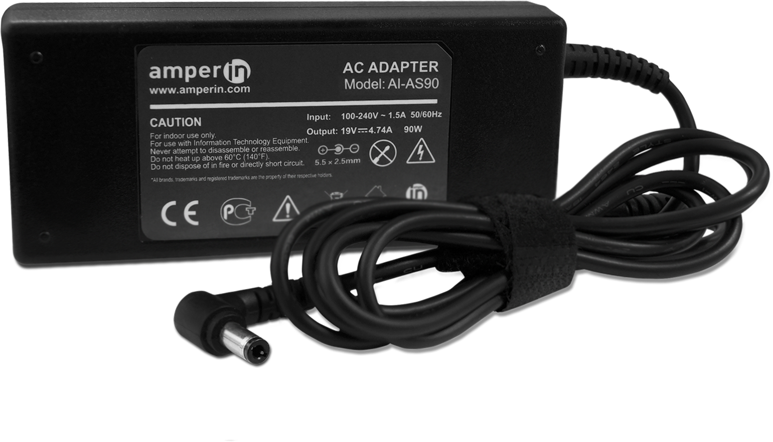 Блок питания (сетевой адаптер) Amperin AI-AS90 для ноутбуков Asus 19V 4.74A 90W 5.5x2.5 мм черный, с сетевым кабелем