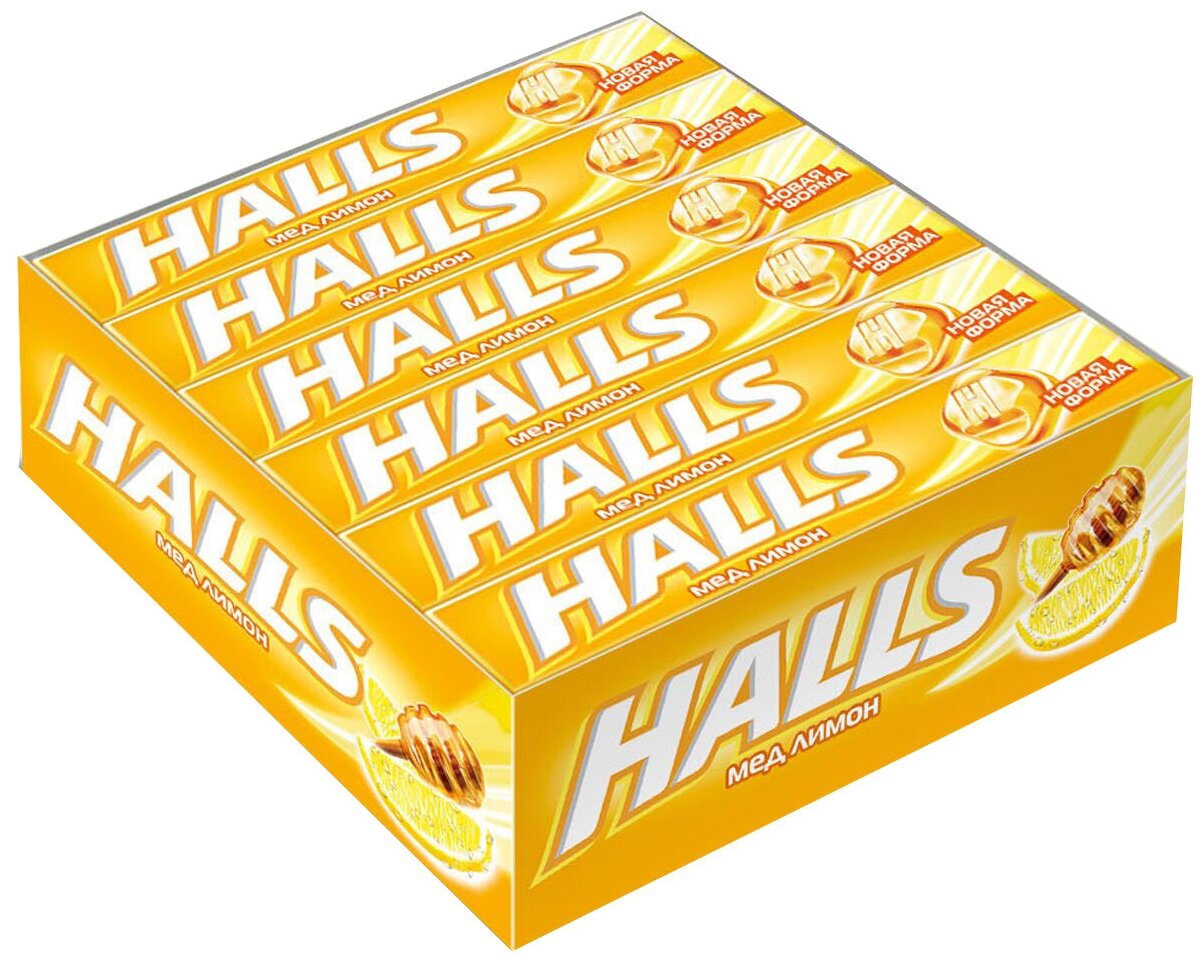 Леденцы Halls Холс Мёд и лимон, 1 упаковка по 12 шт