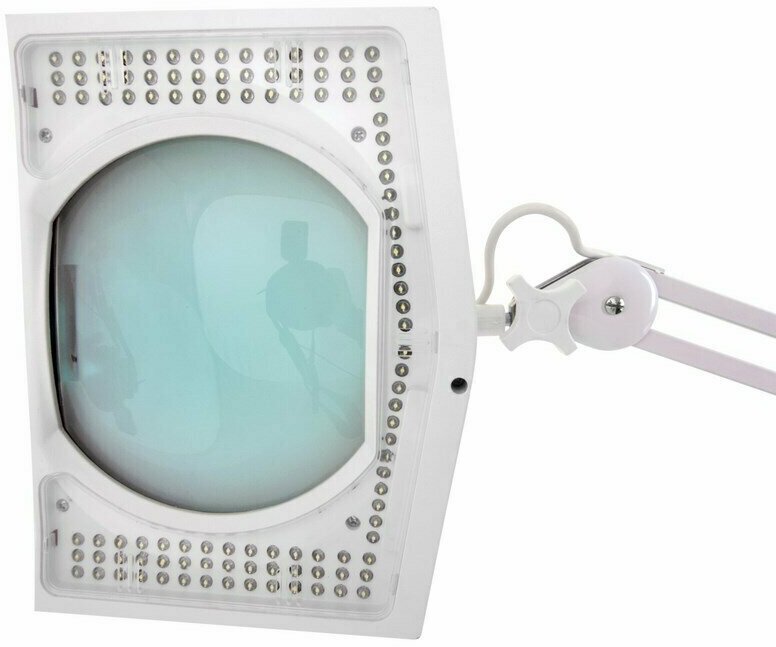 Лупа, Rexant на струбцине квадратная настольная 5Х с подсветкой 108 LED белая - фото №3