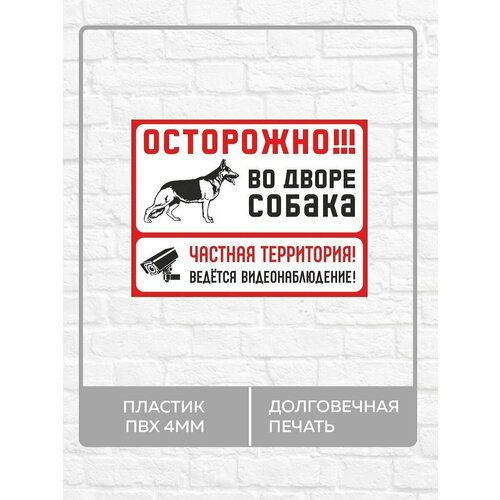 Табличка "Осторожно во дворе собака, ведется видеонаблюдение" А3 (40х30см)