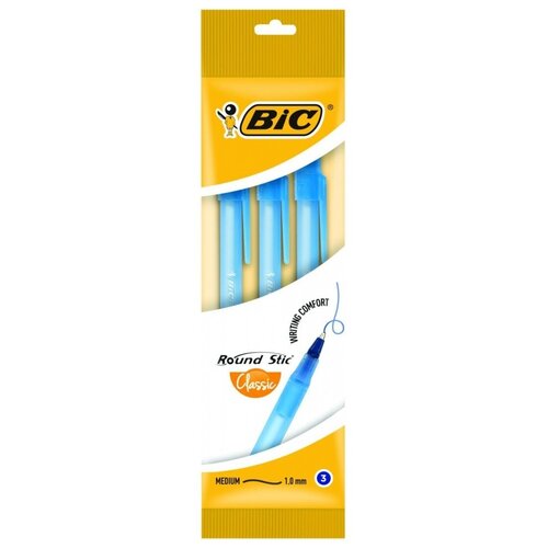 Набор шариковых ручек BIC ROUND STIC (9021522) 0.32мм синие чернила пакет (3шт)