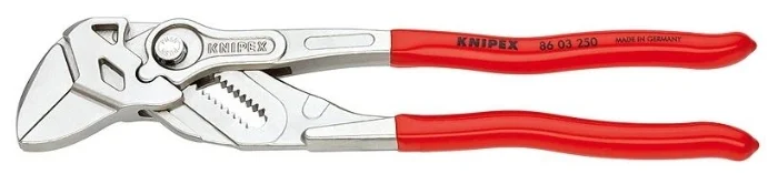 Клещи переставные - гаечный ключ KNIPEX KN-8603250, 52 мм (2"), L-250 мм, Cr-V, хромированные, обливные рукоятки