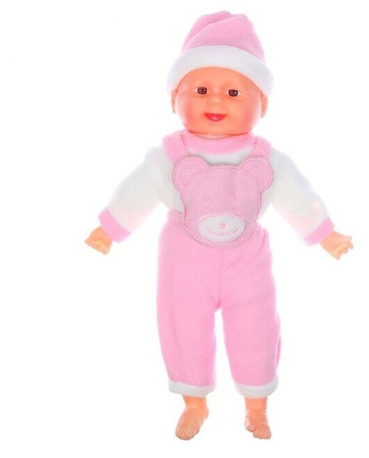 Мягкая кукла КНР "Кукла", розовый костюм, хохочет (1016926)