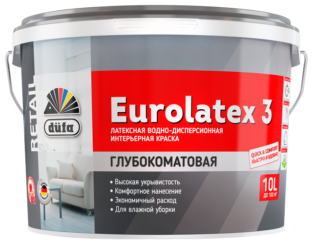 Краска латексная интерьерная Dufa Retail Eurolatex 3 глубокоматовая (10л)