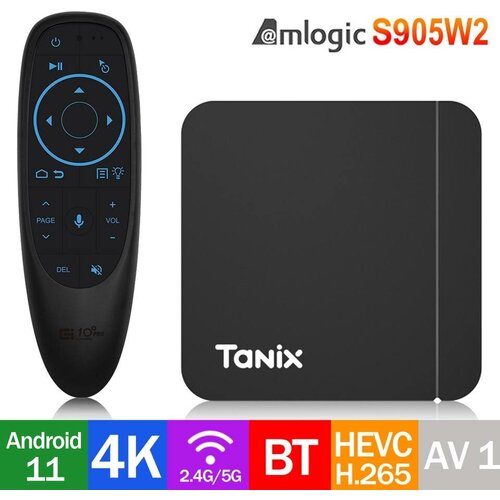 Комплект: ТВ приставка Tanix W2 4/32 + G10S BTS на Android TV 5 шт партия тв приставка meelo xtv air 4k android amlogic s905w2 2 гб 16 гб смарт тв приставка с поддержкой nasclient bt удаленный медиаплеер