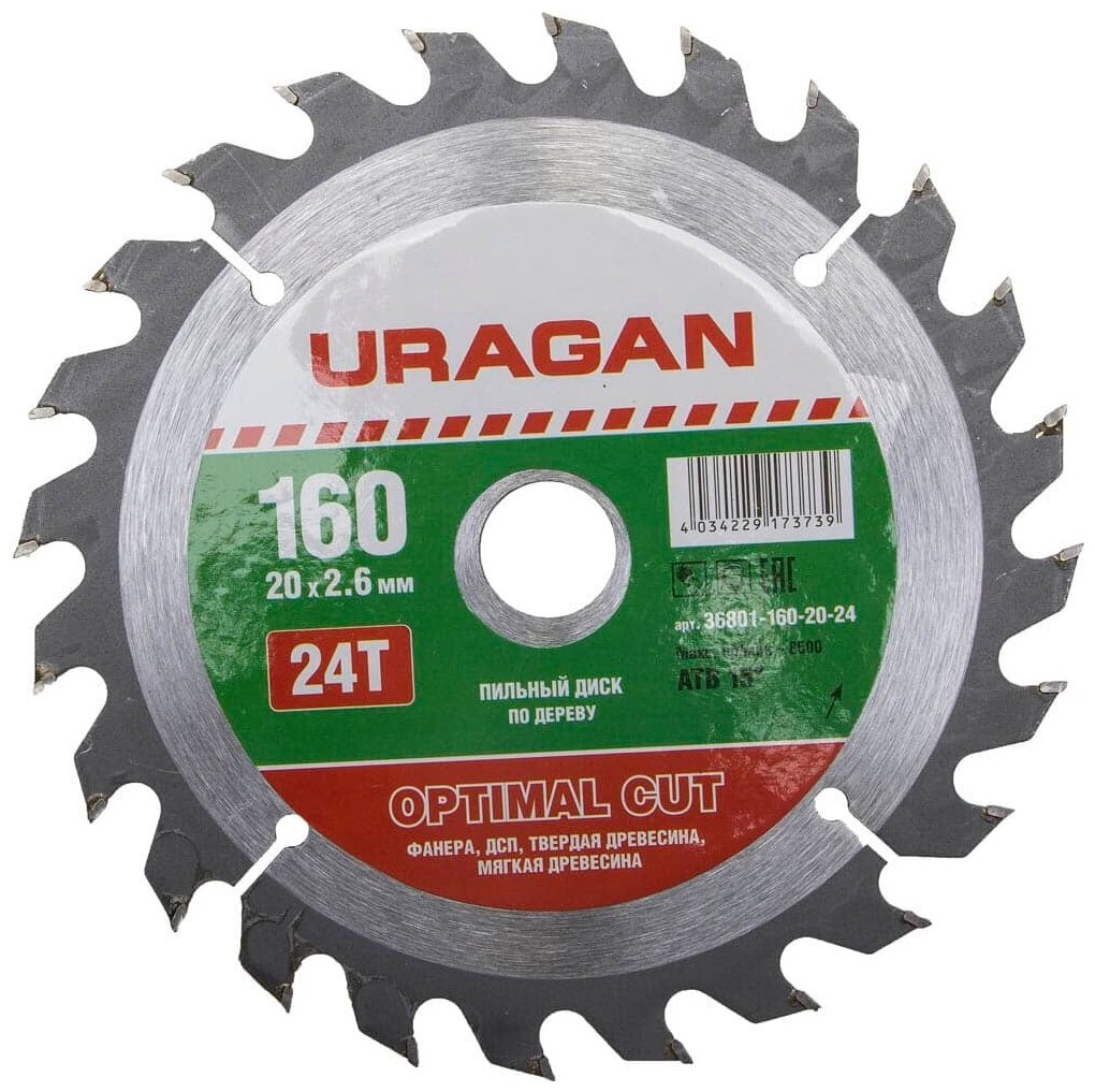 Пильный диск URAGAN Optimal Cut 36801-160-20-24 160х20 мм