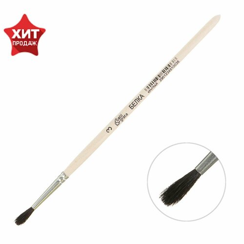 Кисть Белка круглая 3 диаметр обоймы 3 мм длина волоса 16 мм деревянная ручка Calligrata 2шт 339₽