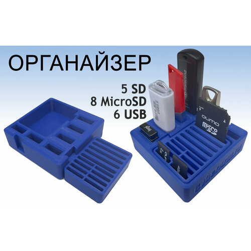 Органайзер для флеш-карт, USB, SD, microSD синий