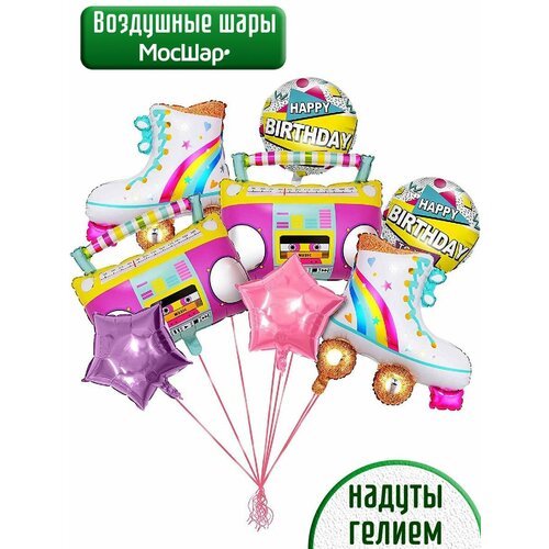 Фонтан воздушных шаров с гелием, воздушные шары на день рождения Магнитофон, Ролики голубой, оранжевый, красный, желтый, синий, фиолетовый, розовый